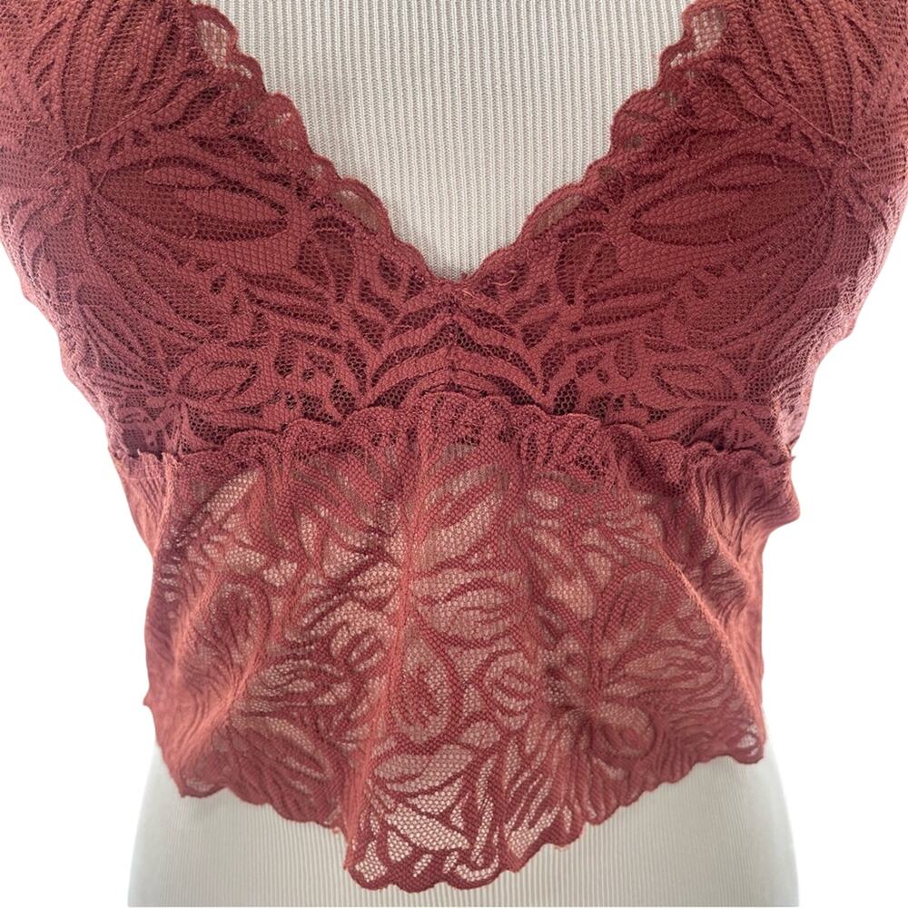 Aerie Lace Deep Plunge Partially Sheer Ribbed Back Bralette Top Size Medium - Picture 3 of 7